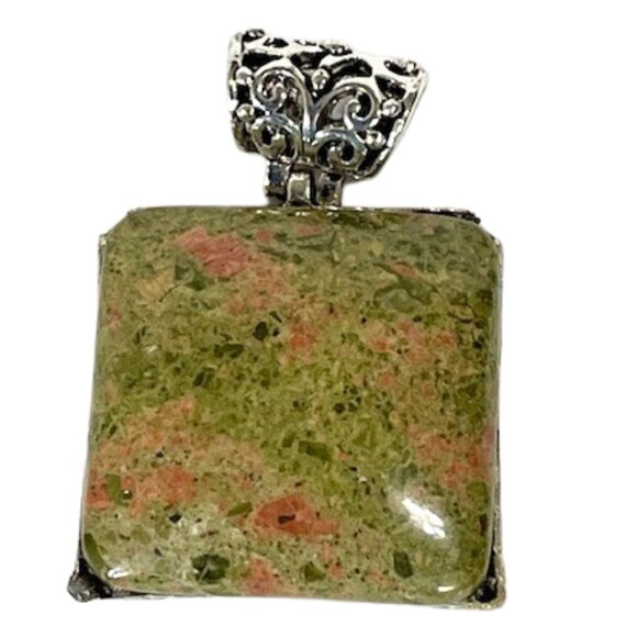 Large unikite and silvertone pendant. - Picture 1 of 8